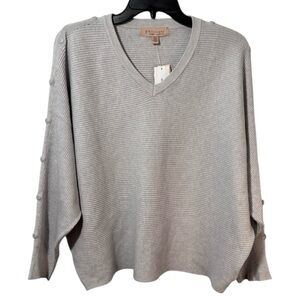 Philosophy Sweater Grey V-Neck Pullover Button Detail Dolman‎ Sleeve Sz 1X  NWT